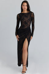 black lace asymmetric maxi dress - limited edition