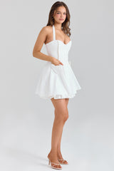 white stretch cotton halter neck mini dress