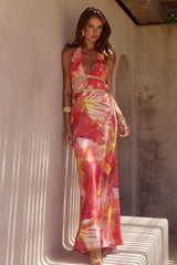 XYLIA HALTER LOW PLUNGE MAXI DRESS - KIARA PEACH