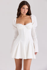 white cotton flute sleeve mini dress