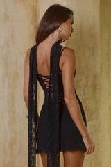 STARLA BUSTIER SCARF MINI DRESS - BLACK