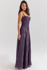 grape lurex chiffon maxi dress