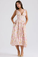 pink meadow print cotton corset sundress