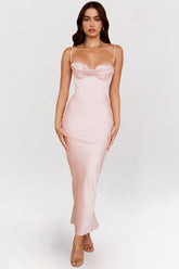 blush pink corset maxi dress