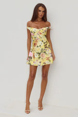 AVETA OFF SHOULDER MINI DRESS - KENDALL YELLOW