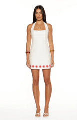Haven White and Red Sun Halter Mini Dress