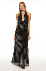 North Black Polka Dot Cowl Neck Maxi Dress