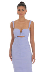 Mesh Ruched Mermaid Midi Dress in Periwinkle