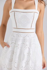 white stretch cotton broderie anglaise midi dress