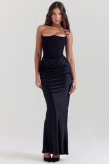 black strapless corset dress