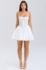 white cotton corset mini dress