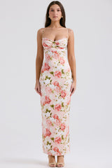 pink peony print satin maxi dress