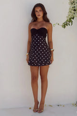 KADIE OFF SHOULDER MINI DRESS - BLACK/WHITE POLKA