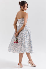 english porcelain print strapless sundress