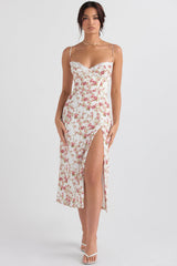 rose print corset midi sundress