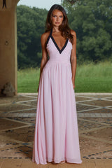 CAROLINA HALTER RUCHED MAXI DRESS - MUSK