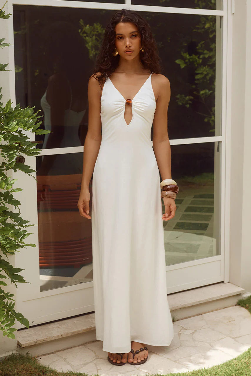 UNITY LOW PLUNGE MAXI DRESS - WHITE