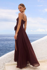 DANIKA SIDE SLIT MAXI DRESS - CHOCOLATE