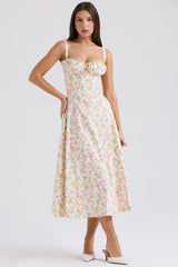 ivory meadow print cotton bustier sundress