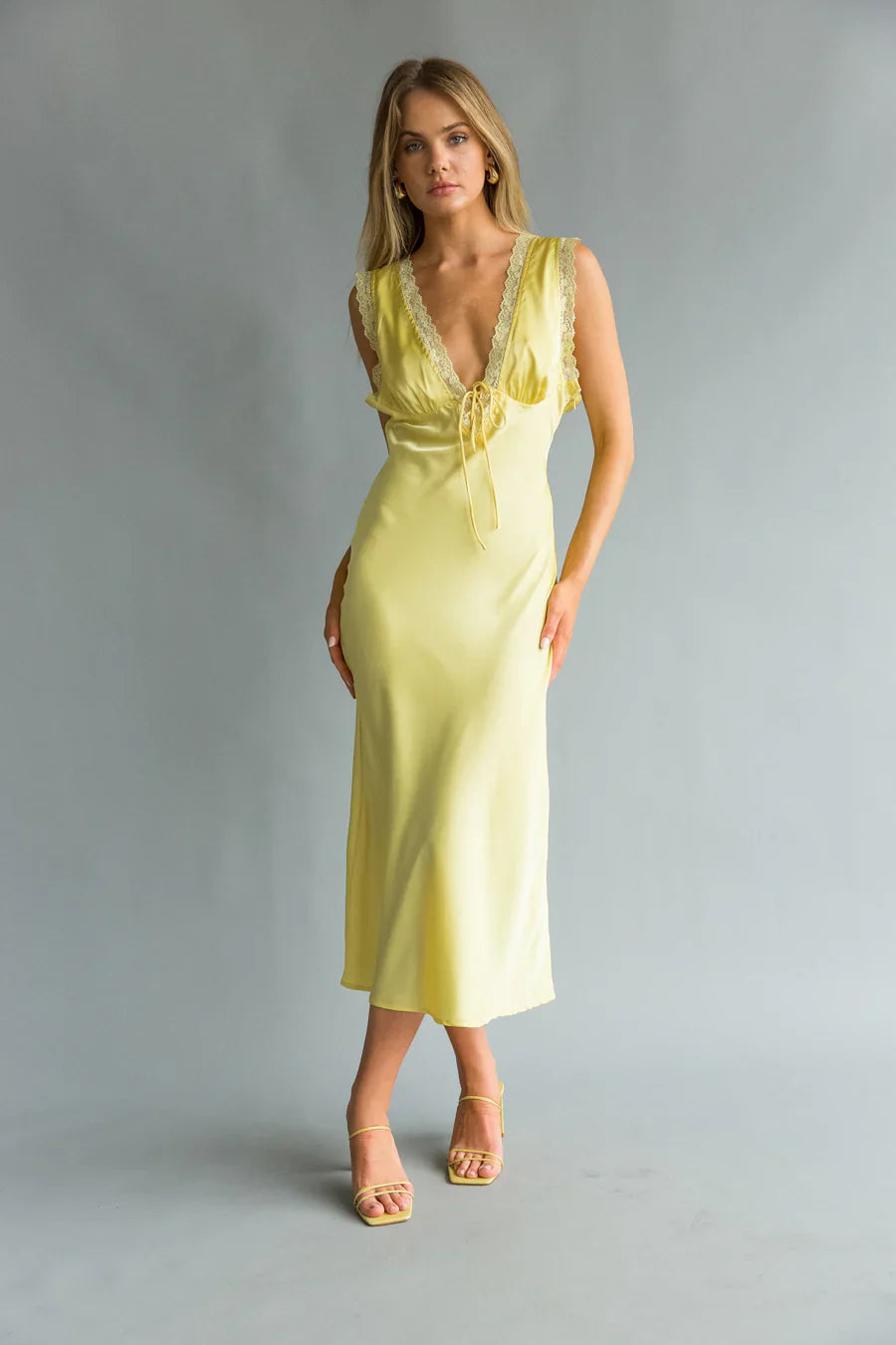 Juniper Lace Trim Satin Midi Slip Dress