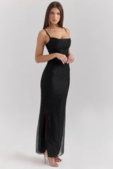 black pearl embellished maxi dress