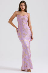 orchid jacquard satin gown