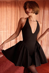 black halter mini dress