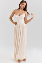 ivory georgette pleated maxi dress