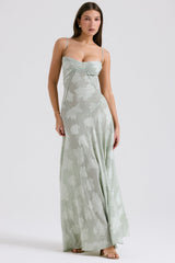 pistachio floral lace back maxi dress