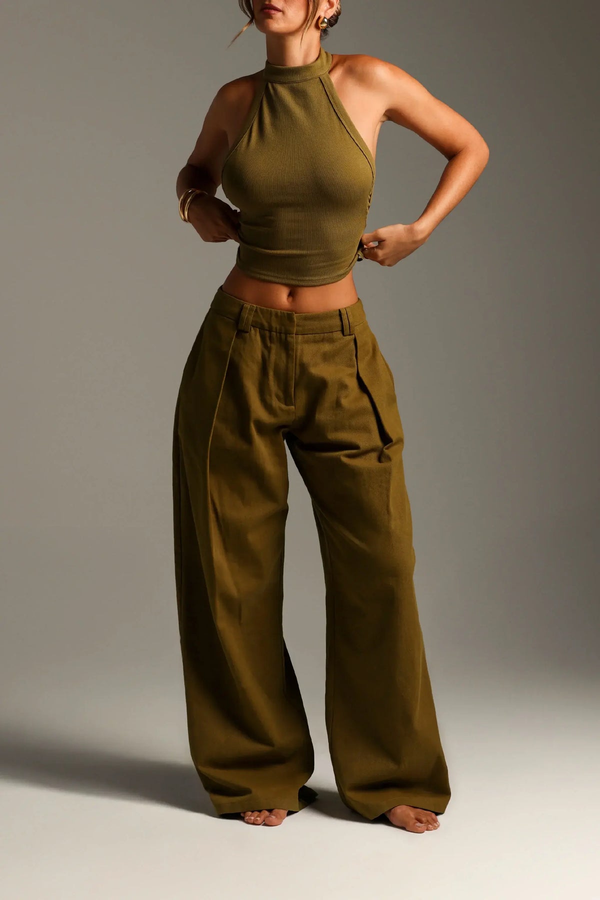 Sheveta The Meridian Wide-Leg Trousers - Olive Oil
