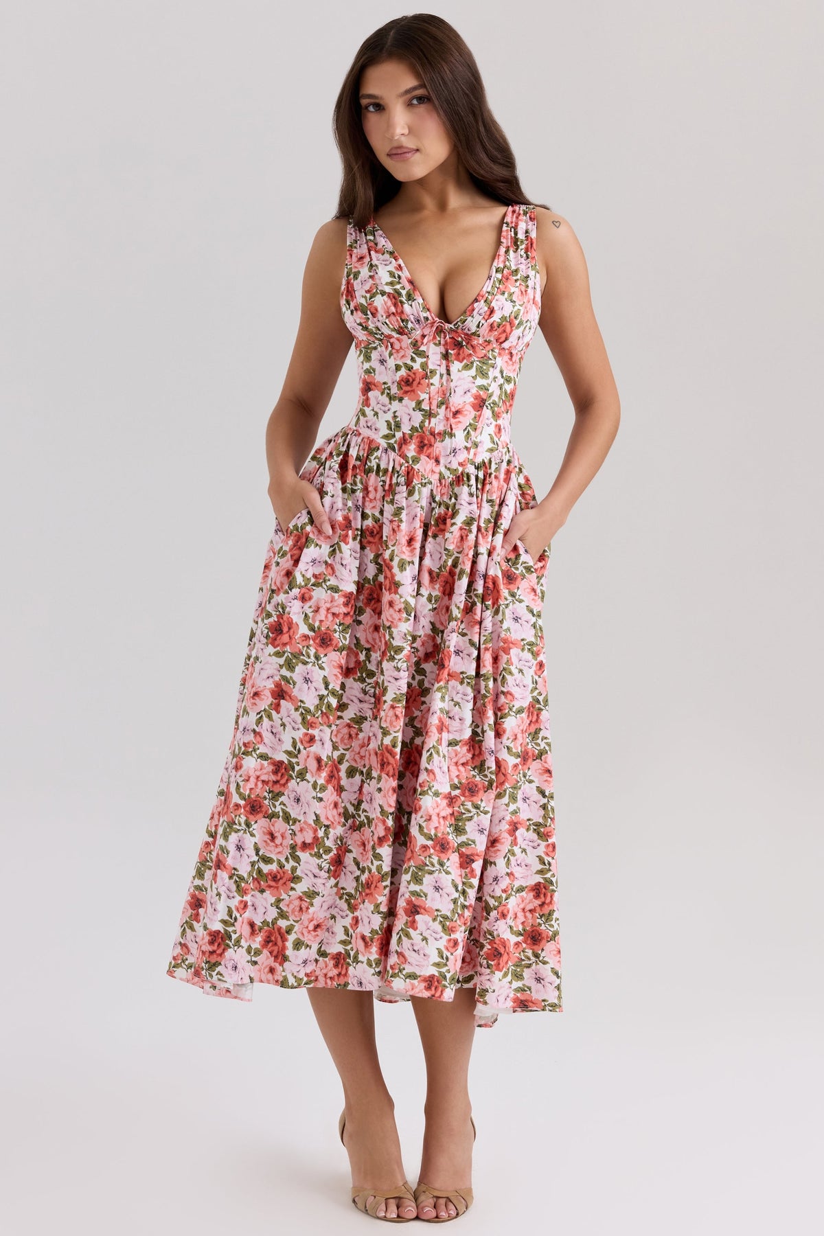 floral rose print stretch cotton corset sundress