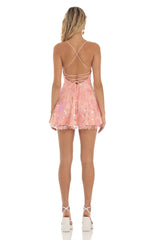Floral Sequin Dress in Coral