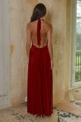 VANESSA HIGH NECK MAXI DRESS - CHERRY