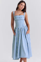 regatta blue gingham midi sundress