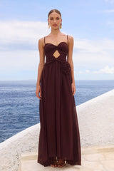 DANIKA SIDE SLIT MAXI DRESS - CHOCOLATE