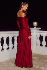 ABBIE OFF SHOULDER MAXI DRESS - CHERRY