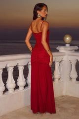 CASSIE GLITTER MESH MAXI DRESS - CHERRY
