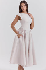 french dove moire satin backless midi dress