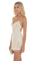 Sequin Embroidered Open Back Dress In Ivory