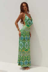 LIVIA HALTER COWL MAXI DRESS - INDIANA GREEN
