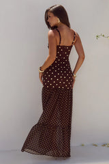 TILLIE SHEER BOTTOM MAXI DRESS - CHOC/LEMON POLKA