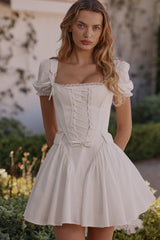 white cotton detachable corset mini dress