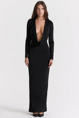 black draped maxi dress
