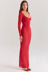 holly red mesh maxi dress with bodysuit