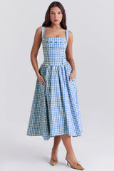 regatta blue gingham midi sundress