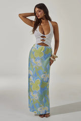 KEAGAN CUTOUT KNIT MAXI DRESS - WHITE/LANA GREEN