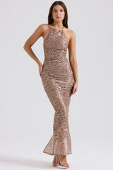 rose gold embroidered sequinned gown