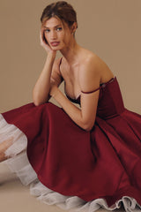 wine satin tulle midi dress