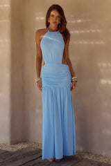 IMELDA HIGH NECK MAXI DRESS - SKY BLUE
