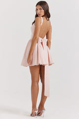 soft peach bow mini dress